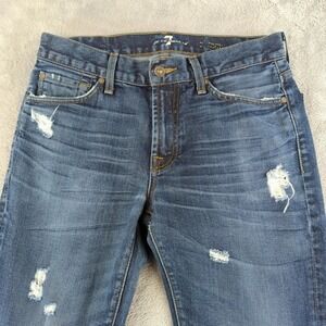 7 For All Mankind Jeans Mens 31 (Fits 32x28) Blue Faded Distressed Straight USA